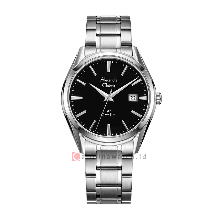 Jam Tangan Alexandre Christie Classic Steel  AC 8681 MDBSSBA Men Black Dial Stainless Steel Strap