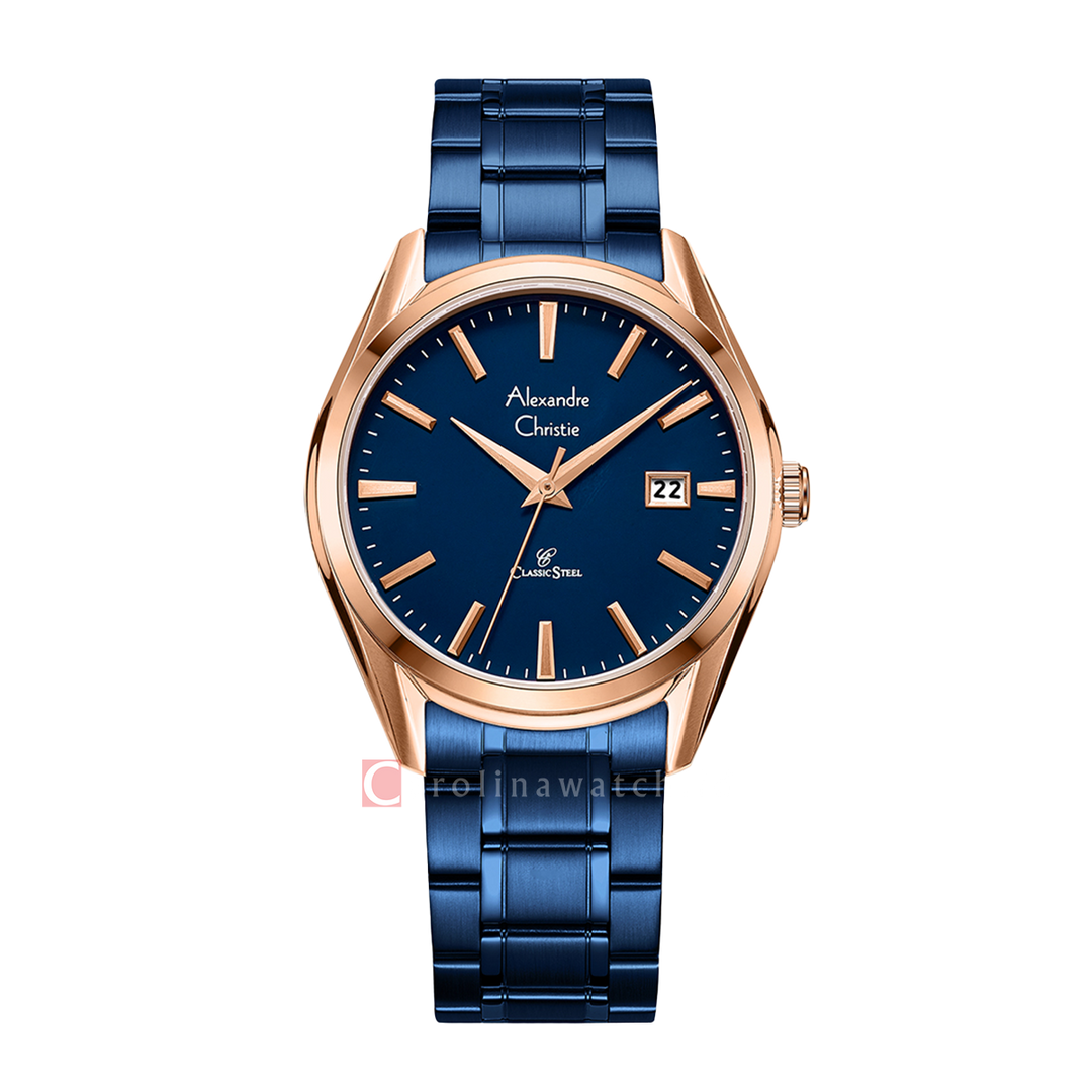 Jam Tangan Alexandre Christie Classic Steel AC 8681 MDBURBU Men Blue Dial Blue Stainless Steel Strap