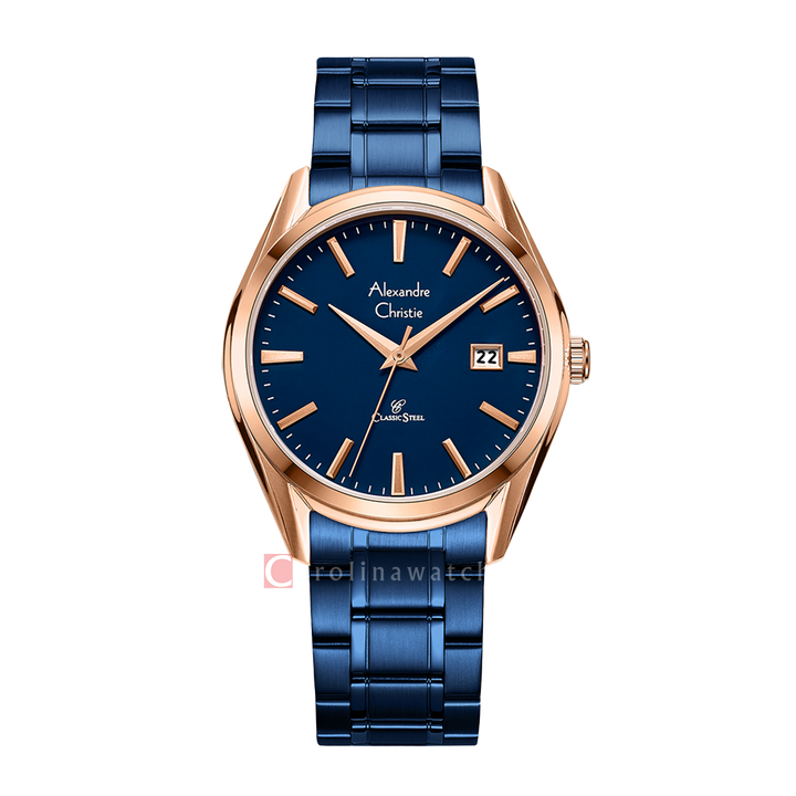 Jam Tangan Alexandre Christie Classic Steel AC 8681 MDBURBU Men Blue Dial Blue Stainless Steel Strap