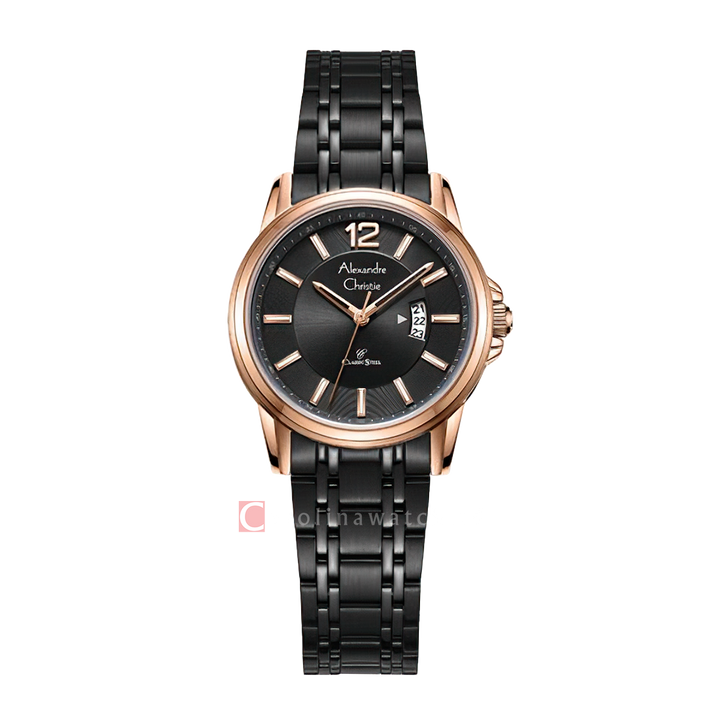 Jam Tangan Alexandre Christie Classic Steel AC 8683 LDBBRBA Women Black Dial Black Stainless Steel Strap