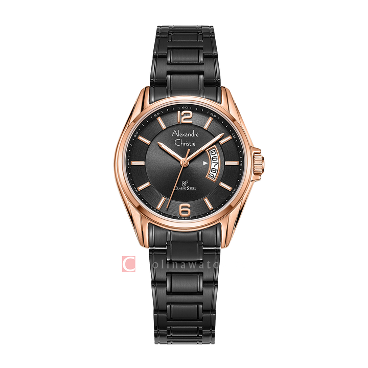 Jam Tangan Alexandre Christie Classic Steel AC 8684 LDBBRBA Women Black Dial Black Stainless Steel Strap