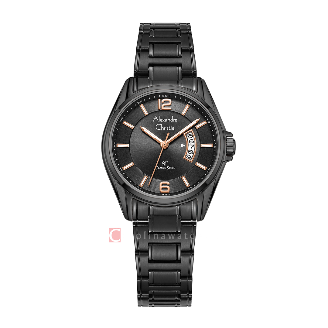 Jam Tangan Alexandre Christie Classic Steel AC 8684 LDBIPBARG Women Black Dial Black Stainless Steel Strap