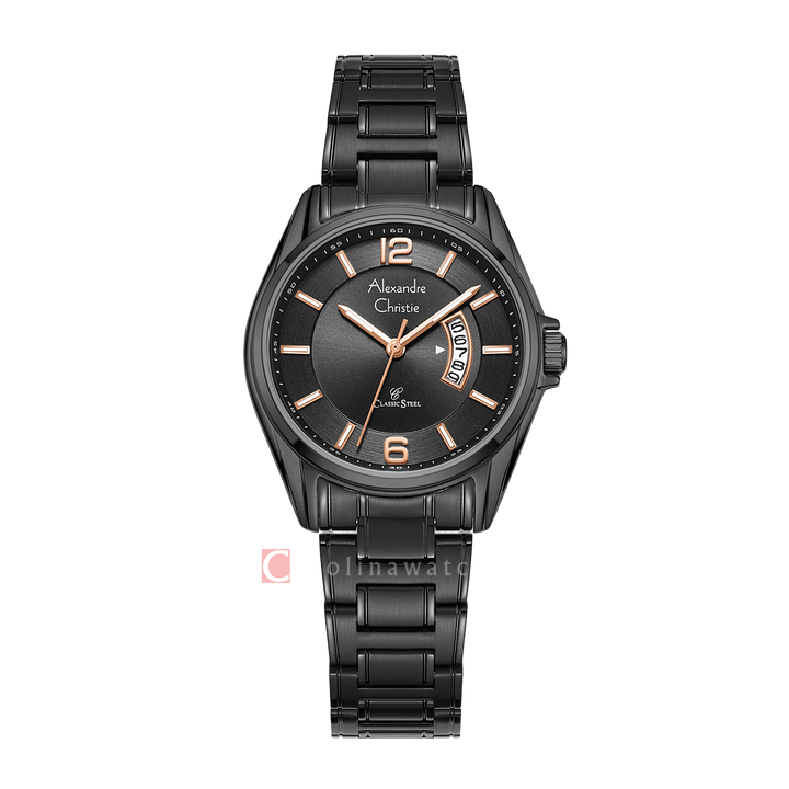 Jam Tangan Alexandre Christie Classic Steel AC 8684 LDBIPBARG Women Black Dial Black Stainless Steel Strap