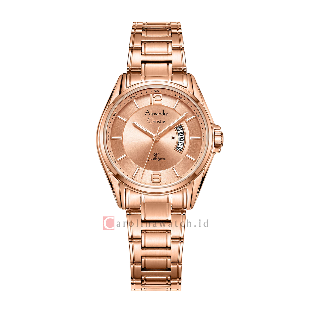 Jam Tangan Alexandre Christie Classic Steel AC 8684 LDBRGLN Women Rose Gold Dial Rose Gold Stainless Steel Strap