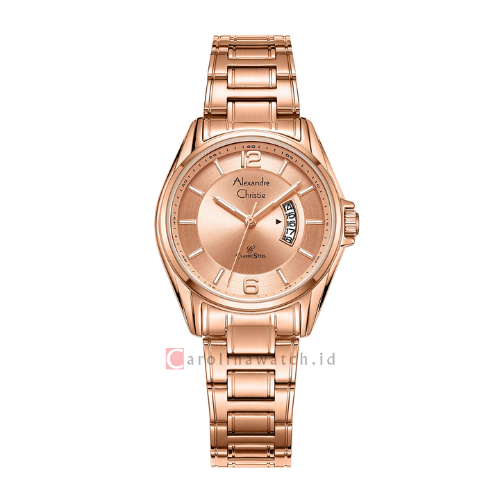 Jam Tangan Alexandre Christie Classic Steel AC 8684 LDBRGLN Women Rose Gold Dial Rose Gold Stainless Steel Strap