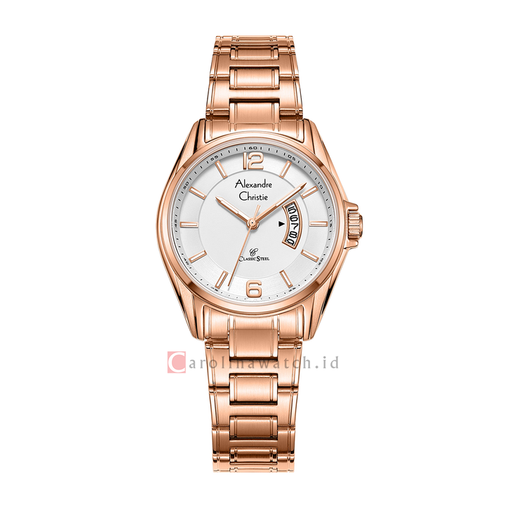 Jam Tangan Alexandre Christie Classic Steel AC 8684 LDBRGSL Women Silver Dial Rose Gold Stainless Steel Strap