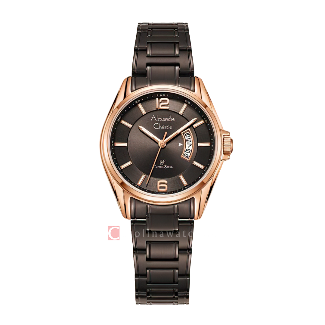 Jam Tangan Alexandre Christie Classic Steel AC 8684 LDBROBO Women Brown Dial Brown Stainless Steel Strap