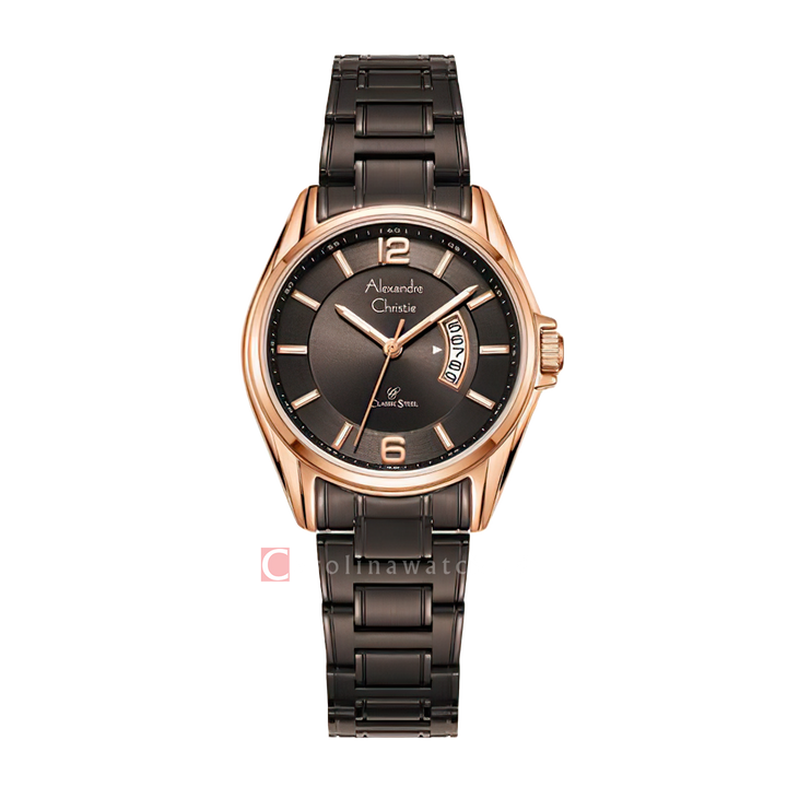 Jam Tangan Alexandre Christie Classic Steel AC 8684 LDBROBO Women Brown Dial Brown Stainless Steel Strap