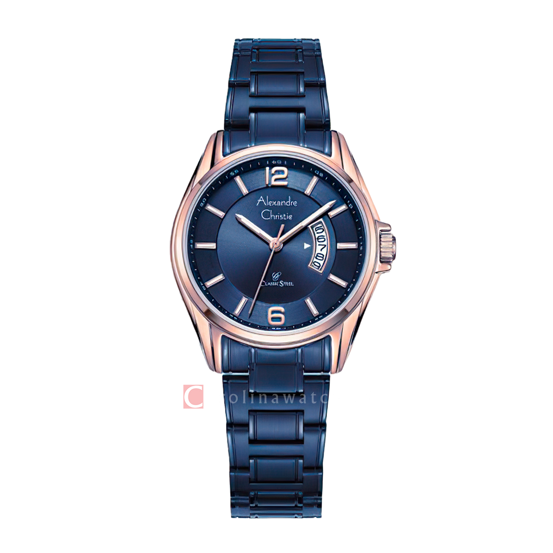 Jam Tangan Alexandre Christie Classic Steel AC 8684 LDBURBU Women Blue Dial Blue Stainless Steel Strap