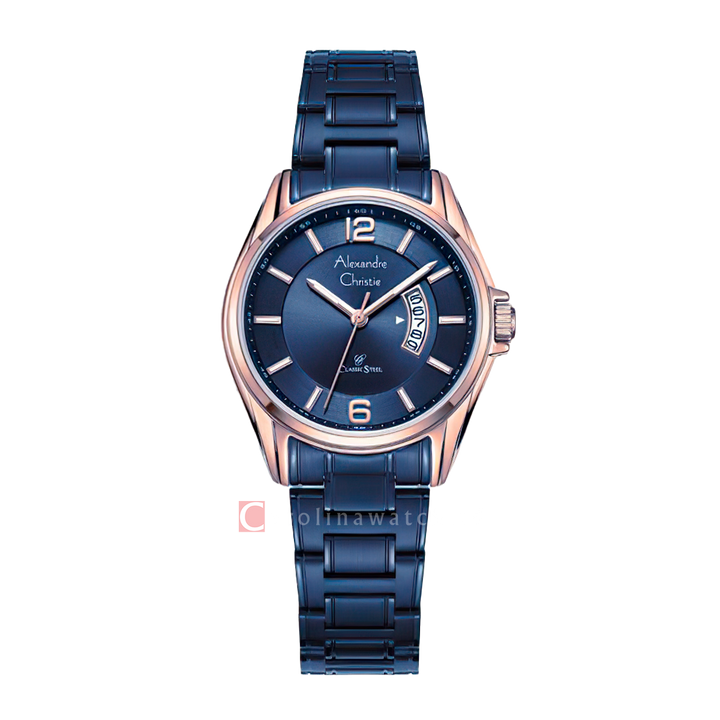 Jam Tangan Alexandre Christie Classic Steel AC 8684 LDBURBU Women Blue Dial Blue Stainless Steel Strap