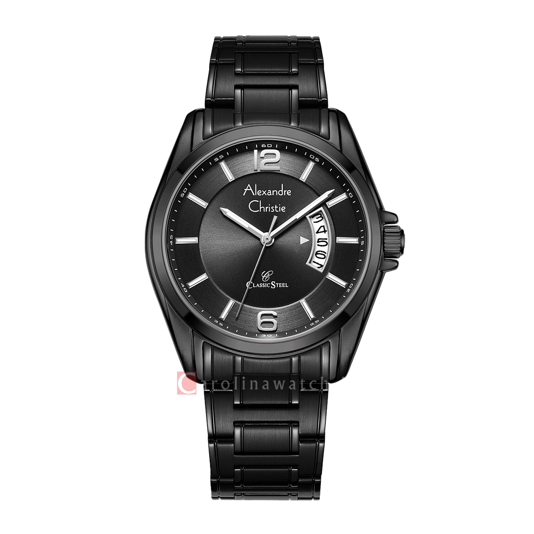 Jam Tangan Alexandre Christie Classic Steel AC 8684 MDBIPBA Men Black Dial Black Stainless Steel Strap