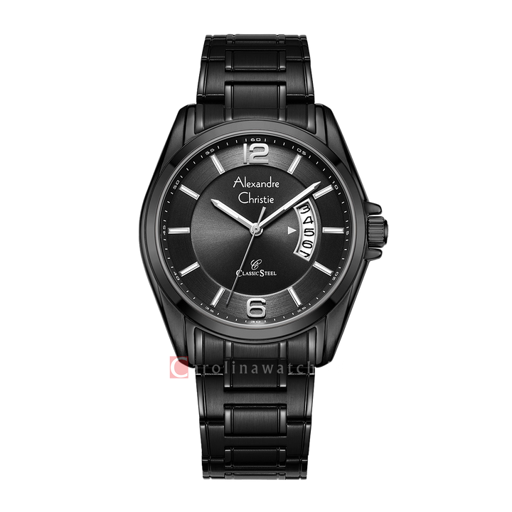 Jam Tangan Alexandre Christie Classic Steel AC 8684 MDBIPBA Men Black Dial Black Stainless Steel Strap