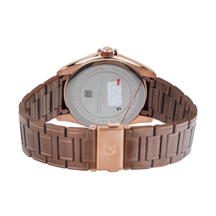 Jam Tangan Alexandre Christie Classic Steel AC 8684 MDBROBO Men Brown Dial Brown Stainless Steel Strap