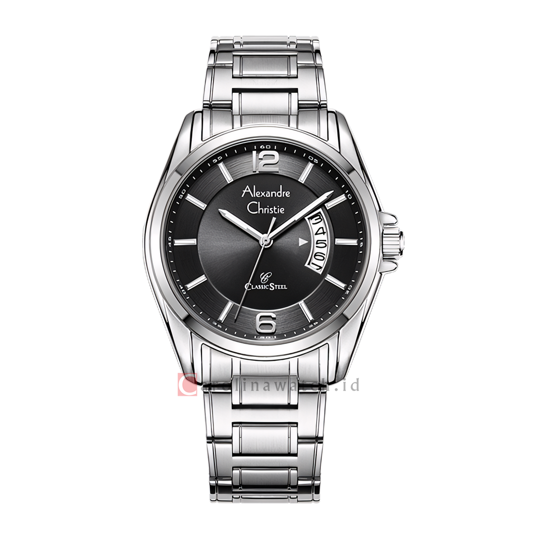 Jam Tangan Alexandre Christie Classic Steel AC 8684 MDBSSBA Men Black Dial Stainless Steel Strap