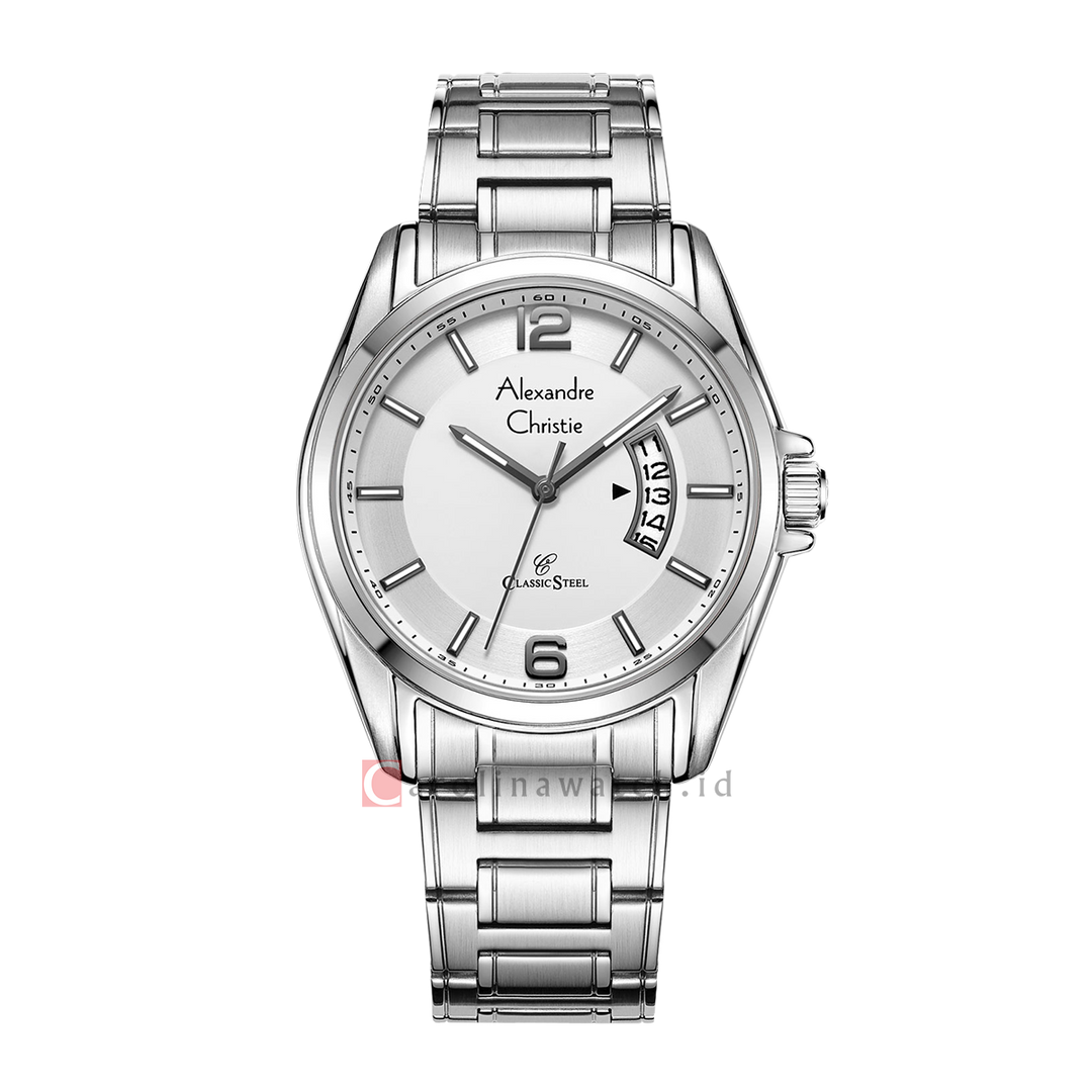 Jam Tangan Alexandre Christie Classic Steel AC 8684 MDBSSSL Men Silver Dial Stainless Steel Strap