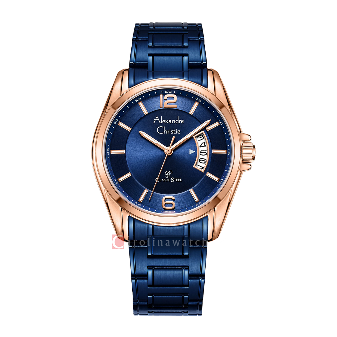 Jam Tangan Alexandre Christie Classic Steel AC 8684 MDBURBU Men Blue Dial Blue Stainless Steel Strap