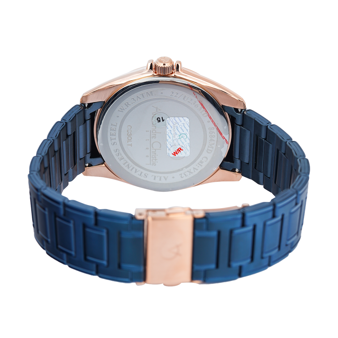 Jam Tangan Alexandre Christie Classic Steel AC 8684 MDBURBU Men Blue Dial Blue Stainless Steel Strap