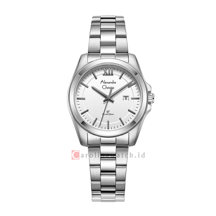 Jam Tangan Alexandre Christie Classic Steel AC 8685 LDBSSSL Women White Dial Stainless Steel Strap