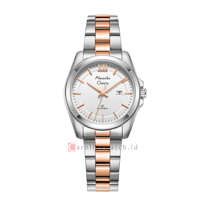 Jam Tangan Alexandre Christie Classic Steel AC 8685 LDBTRSL Women Silver Dial Dual Tone Stainless Steel Strap