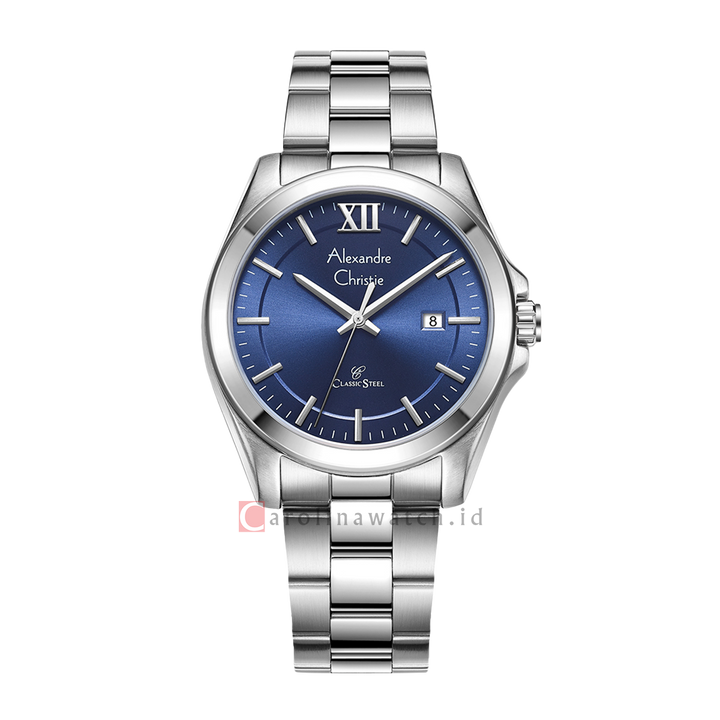 Jam Tangan Alexandre Christie Classic Steel AC 8685 MDBSSBU Men Blue Dial Stainless Steel Strap