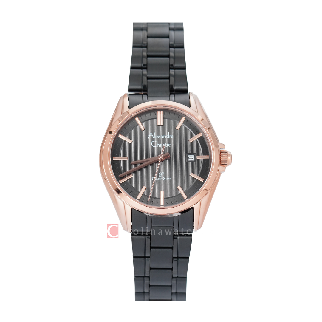 Jam Tangan Alexandre Christie Classic Steel AC 8686 LDBBRBA Women Black Dial Black Stainless Steel Strap