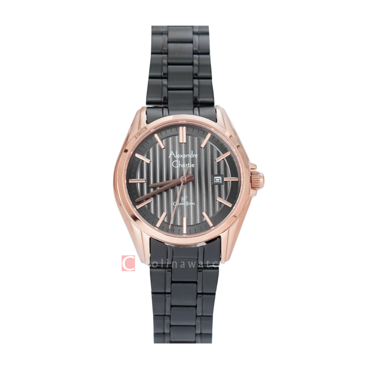 Jam Tangan Alexandre Christie Classic Steel AC 8686 LDBBRBA Women Black Dial Black Stainless Steel Strap