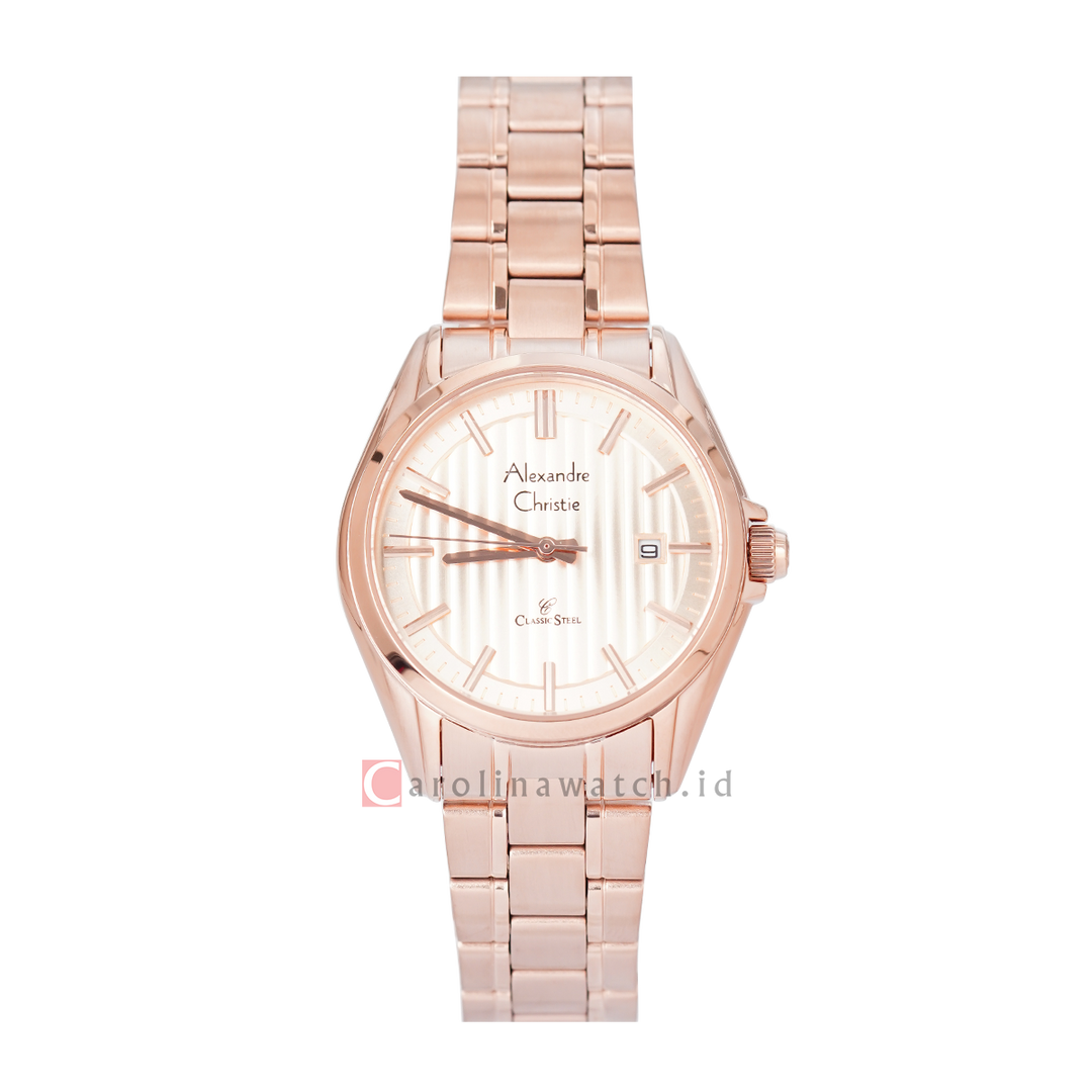 Jam Tangan Alexandre Christie Classic Steel AC 8686 LDBRGLN Women Light Rose Gold Dial Rose Gold Stainless Steel Strap