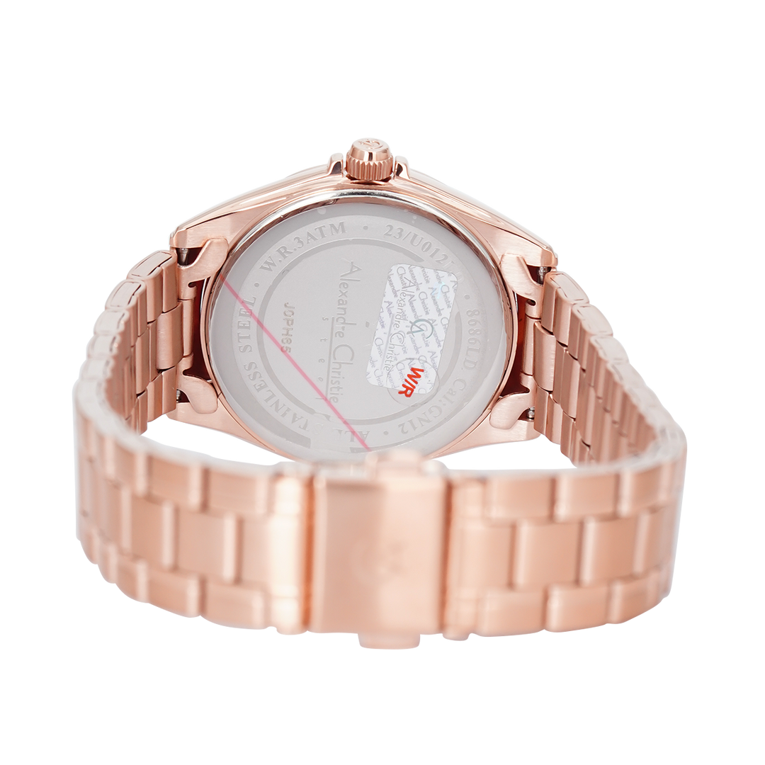 Jam Tangan Alexandre Christie Classic Steel AC 8686 LDBRGLN Women Light Rose Gold Dial Rose Gold Stainless Steel Strap