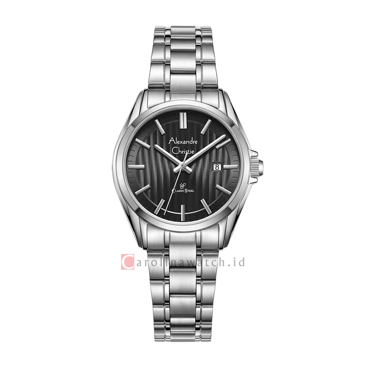 Jam Tangan Alexandre Christie Classic Steel AC 8686 LDBSSBA Women Black Dial Stainless Steel Strap