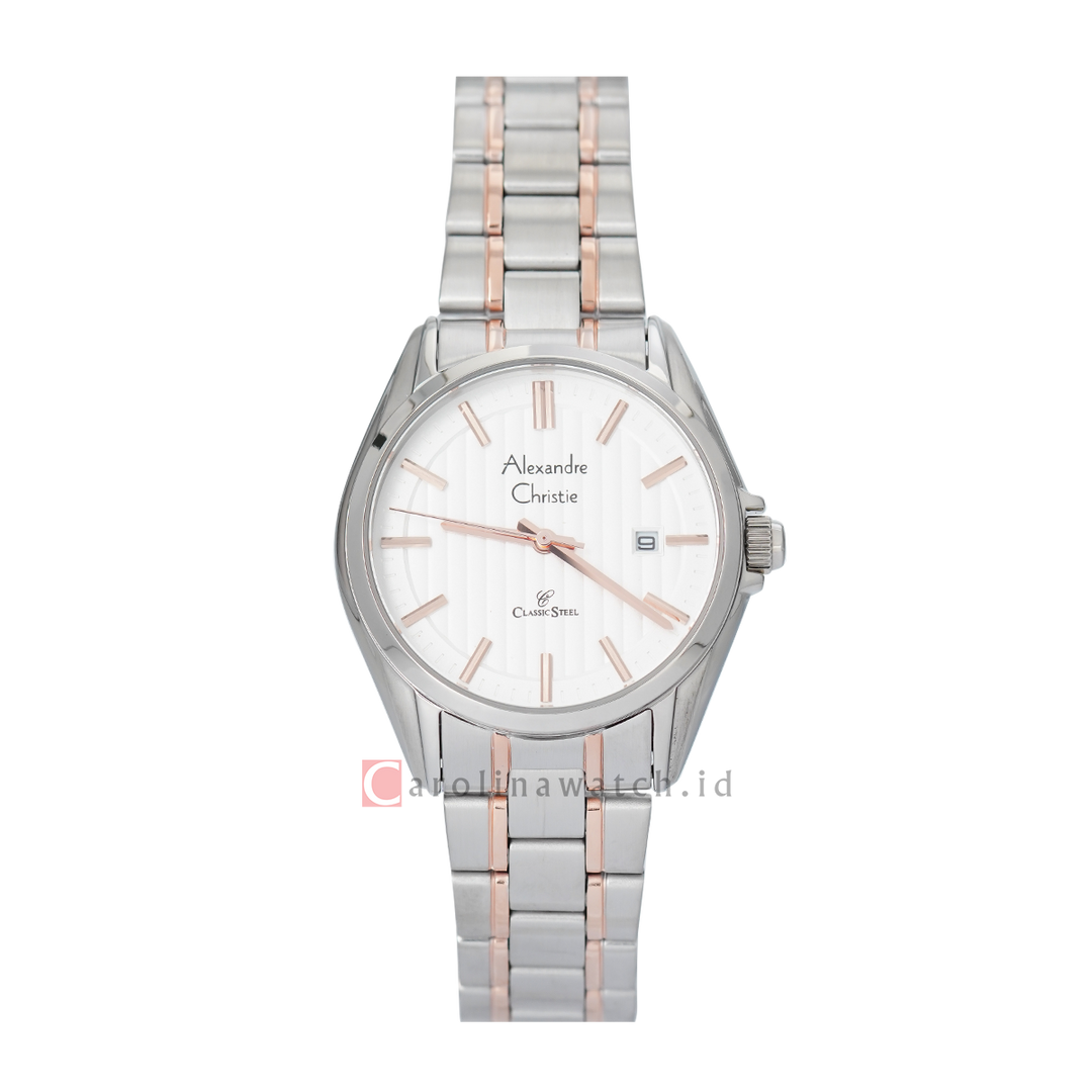 Jam Tangan Alexandre Christie Classic Steel AC 8686 LDBTRSL Women Silver Dial Dual Tone Stainless Steel Strap