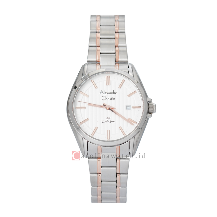 Jam Tangan Alexandre Christie Classic Steel AC 8686 LDBTRSL Women Silver Dial Dual Tone Stainless Steel Strap