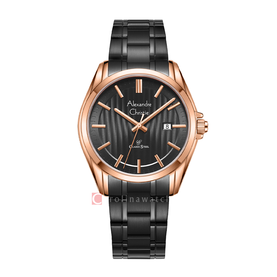 Jam Tangan Alexandre Christie Classic Steel AC 8686 MDBBRBA Men Black Dial Black Stainless Steel Strap