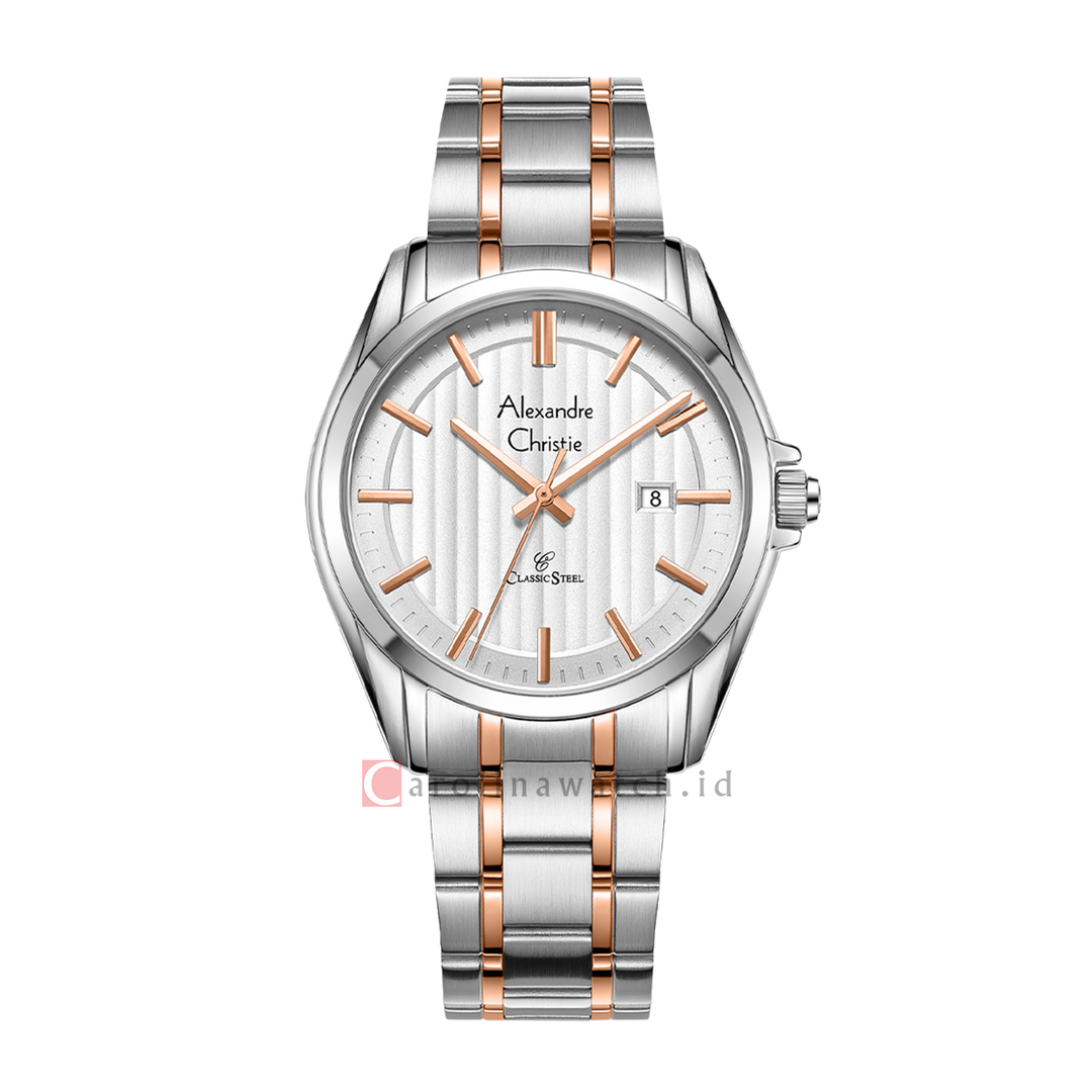 Jam Tangan Alexandre Christie Classic Steel AC 8686 MDBTRSL Men Silver Dial Dual Tone Stainless Steel Strap