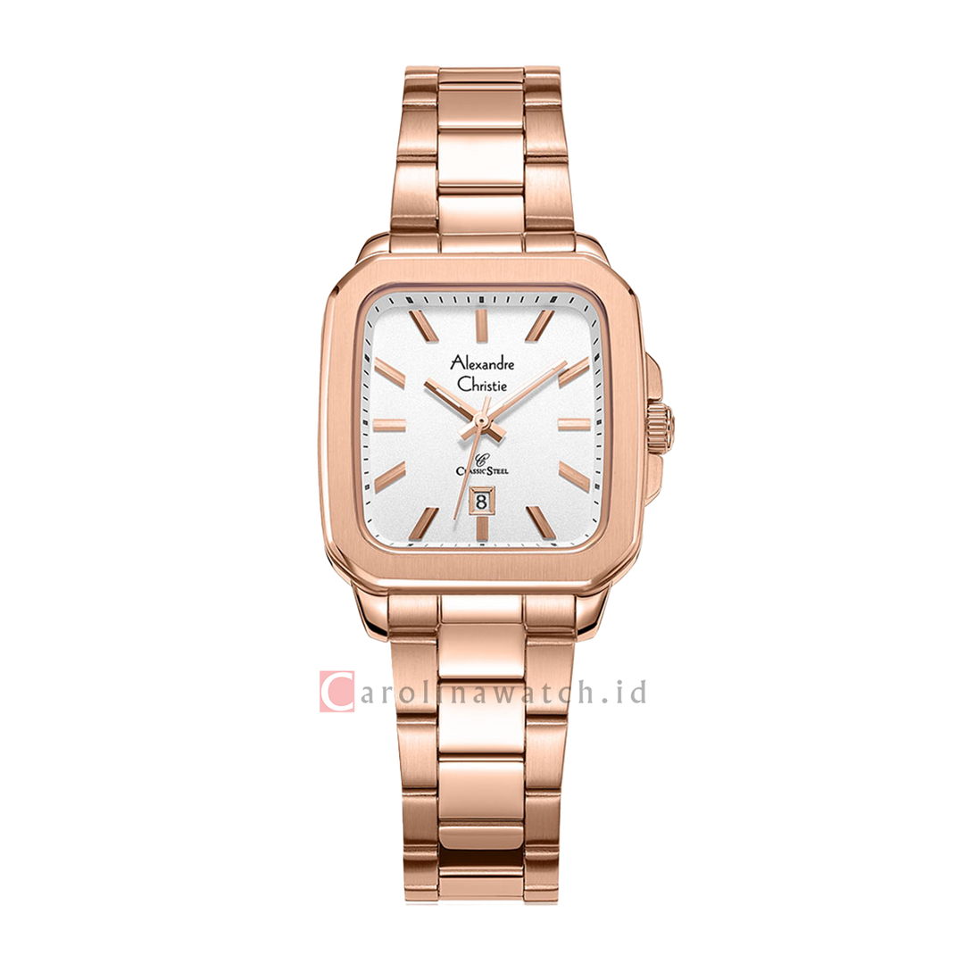 Jam Tangan Alexandre Christie Classic Steel AC 8687 LDBRGSL Women Silver Dial Rose Gold Stainless Steel Strap