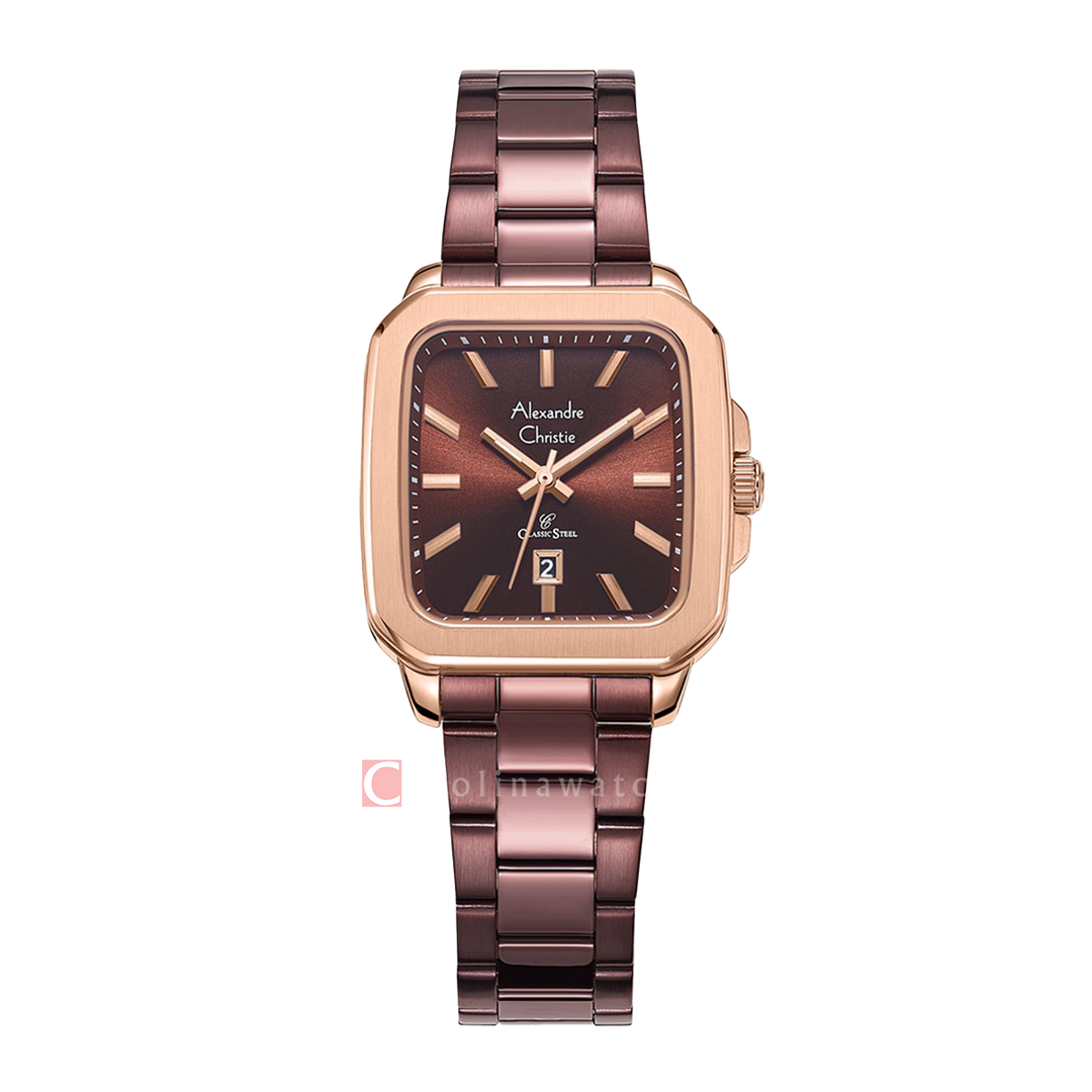 Jam Tangan Alexandre Christie Classic Steel AC 8687 LDBROBO Women Brown Dial Brown Stainless Steel Strap