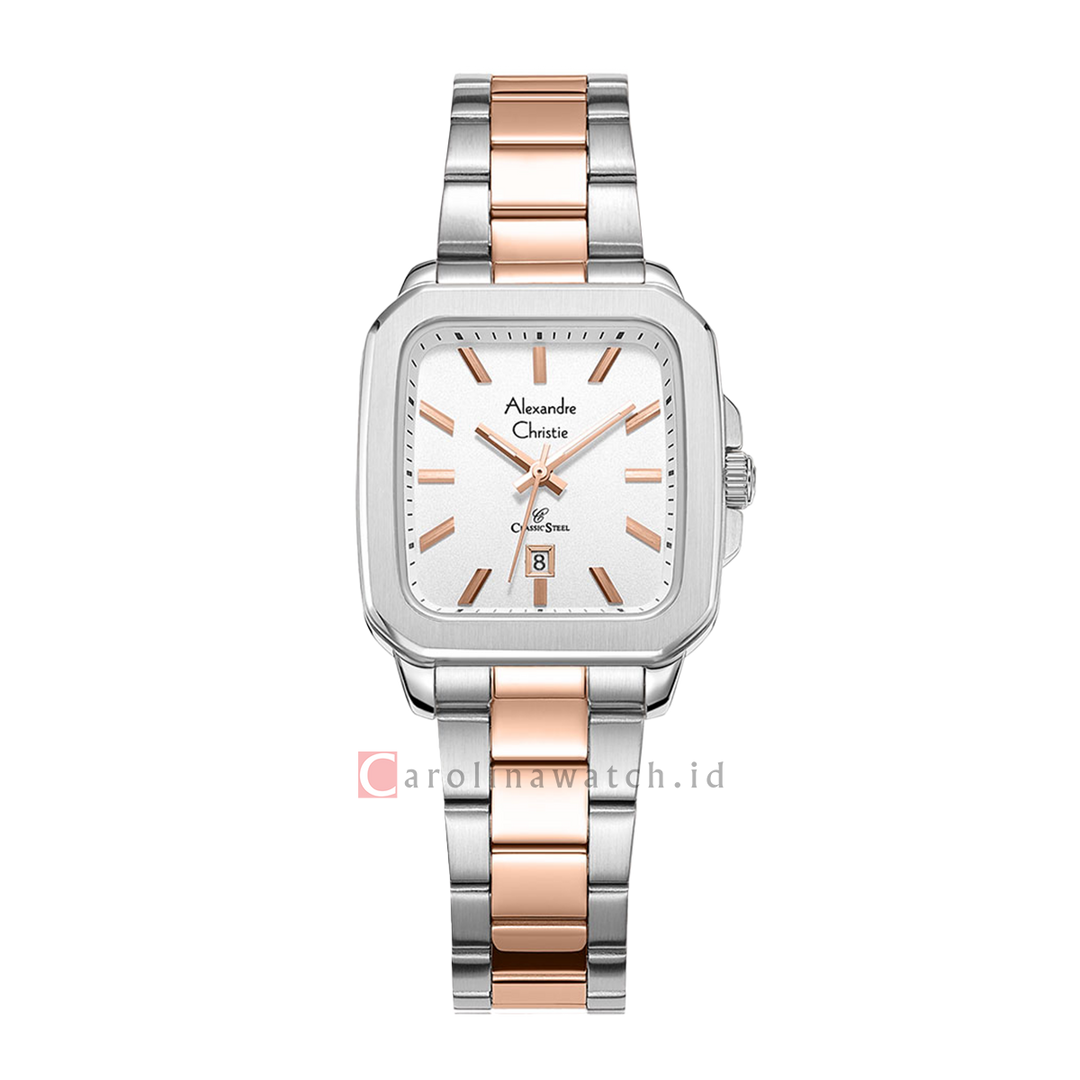 Jam Tangan Alexandre Christie Classic Steel AC 8687 LDBTRSL Women Silver Dial Dual Tone Stainless Steel Strap