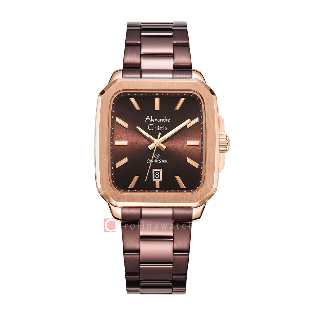 Jam Tangan Alexandre Christie Classic Steel AC 8687 MDBROBO Men Brown Dial Brown Stainless Steel Strap