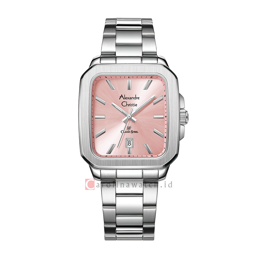 Jam Tangan Alexandre Christie Macaron Series AC 8687 MDBSSLK Men Pink Dial Stainless Steel Strap