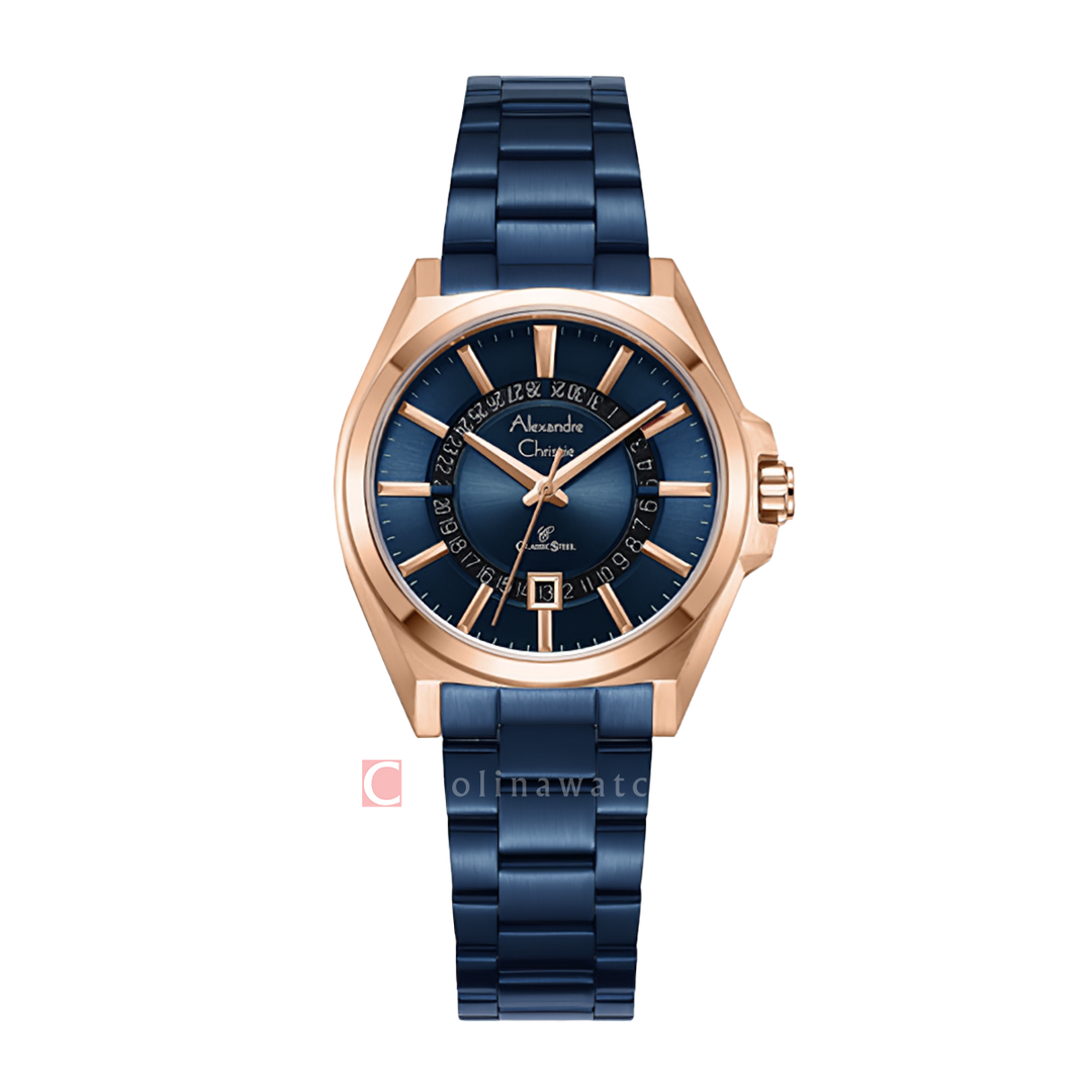 Jam Tangan Alexandre Christie Classic Steel AC 8688 LDBURBU Women Blue Dial Blue Stainless Steel Strap