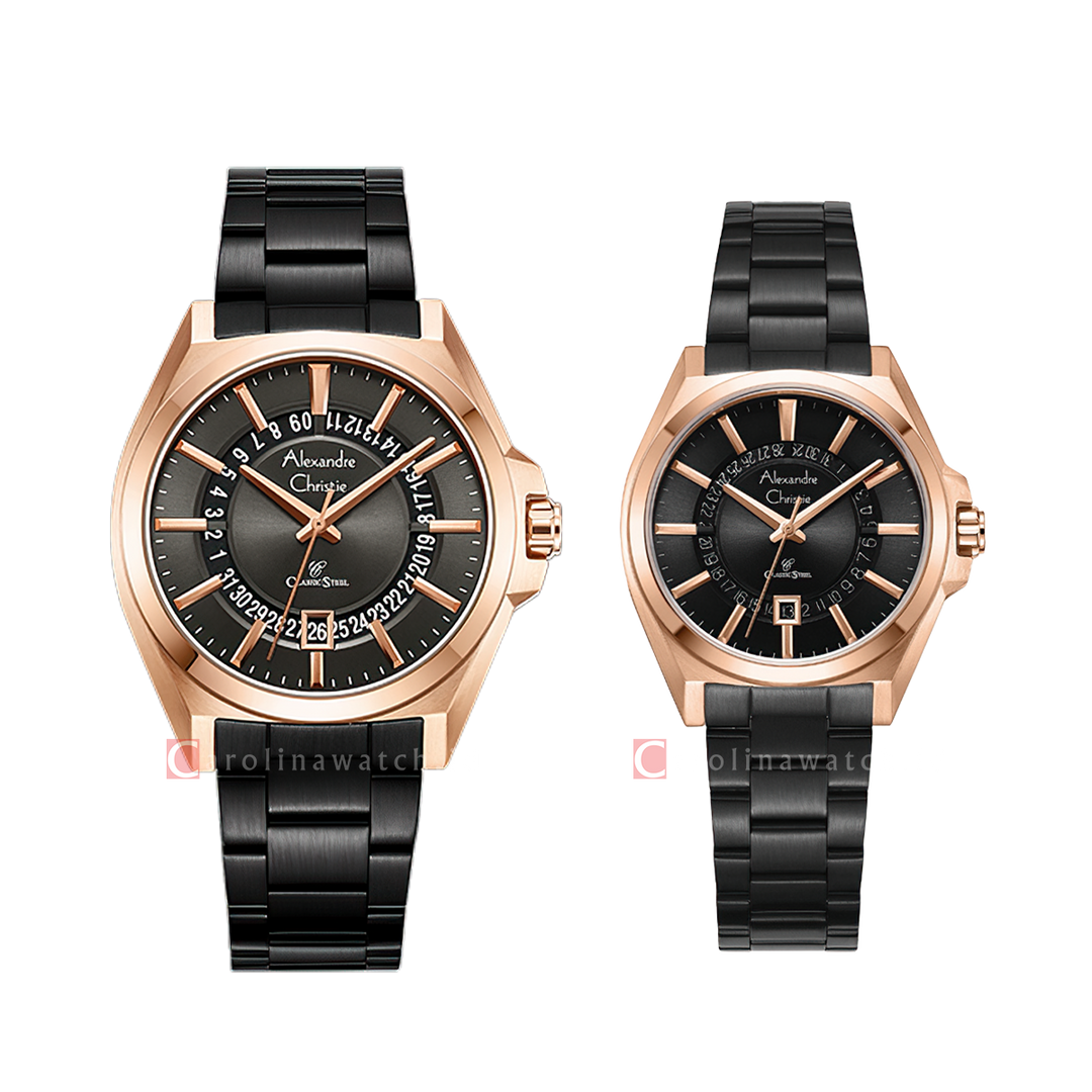 Jam Tangan Couple Alexandre Christie Classic Steel AC 8688 M/LDBBRBA Black Dial Black Stainless Steel Strap