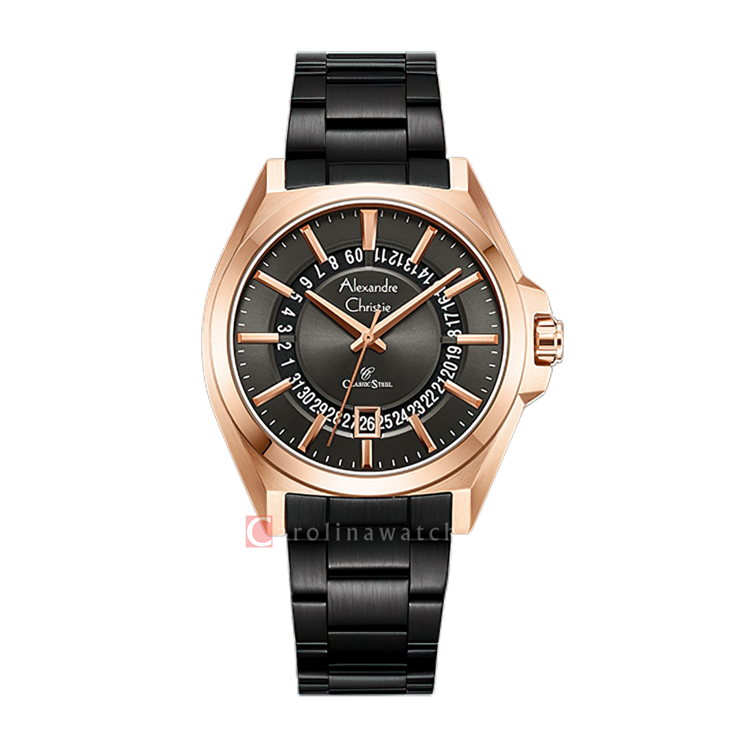 Jam Tangan Alexandre Christie Classic Steel AC 8688 MDBBRBA Men Black Dial Black Stainless Steel Strap