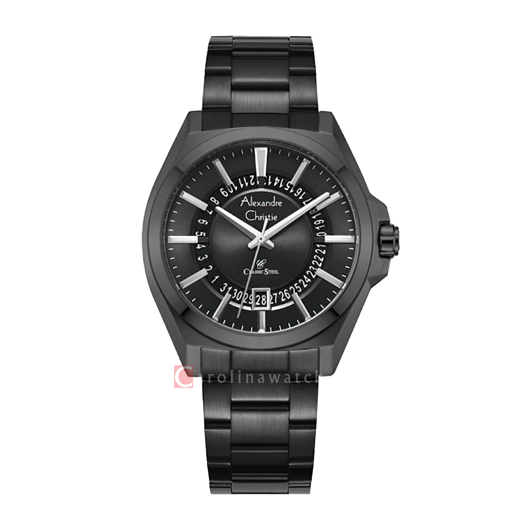 Jam Tangan Alexandre Christie Classic Steel AC 8688 MDBIPBA Men Black Dial Black Stainless Steel Strap