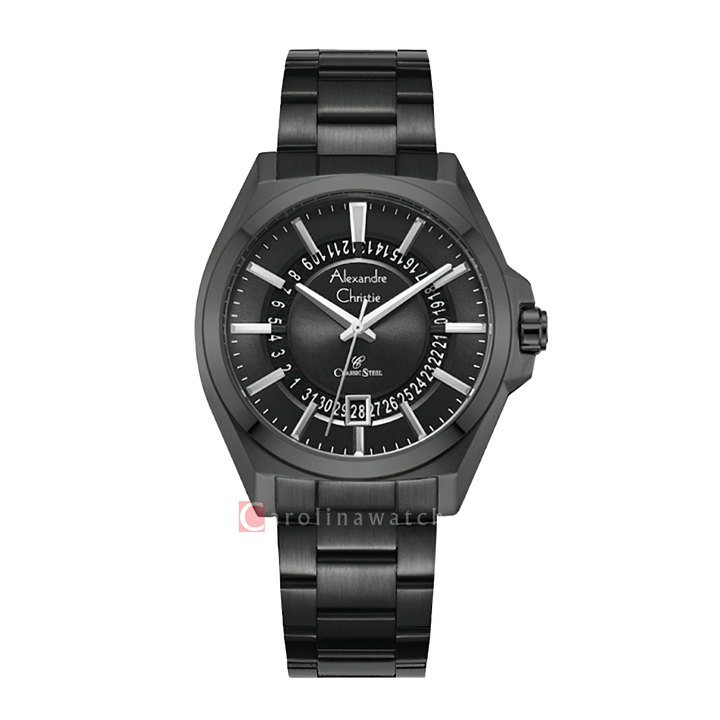 Jam Tangan Alexandre Christie Classic Steel AC 8688 MDBIPBA Men Black Dial Black Stainless Steel Strap