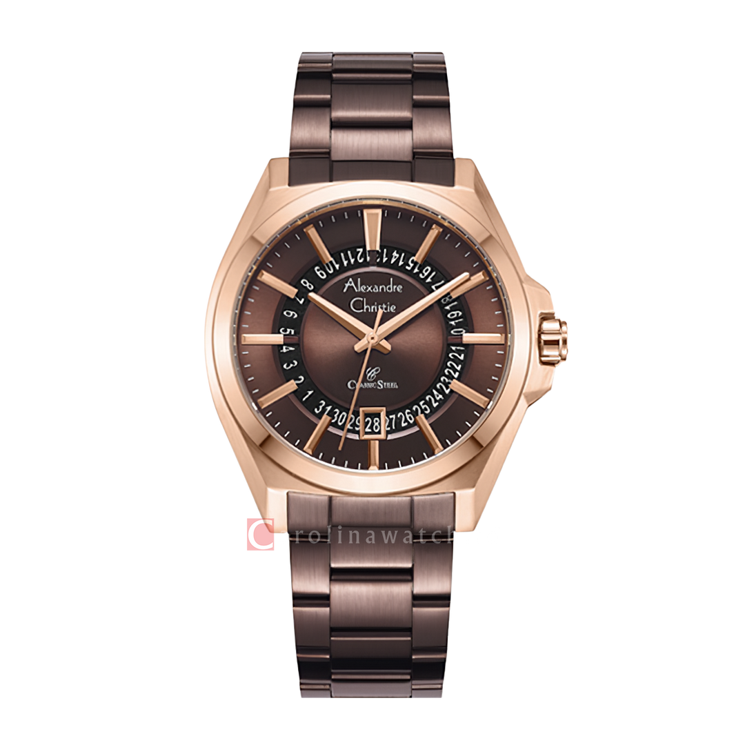 Jam Tangan Alexandre Christie Classic Steel AC 8688 MDBROBO Men Brown Dial Brown Stainless Steel Strap