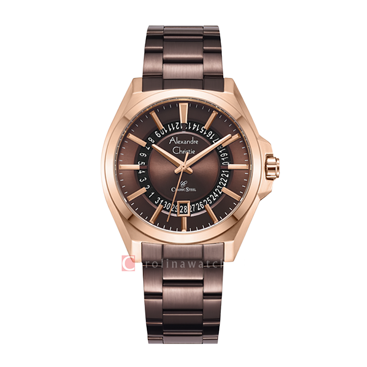 Jam Tangan Alexandre Christie Classic Steel AC 8688 MDBROBO Men Brown Dial Brown Stainless Steel Strap