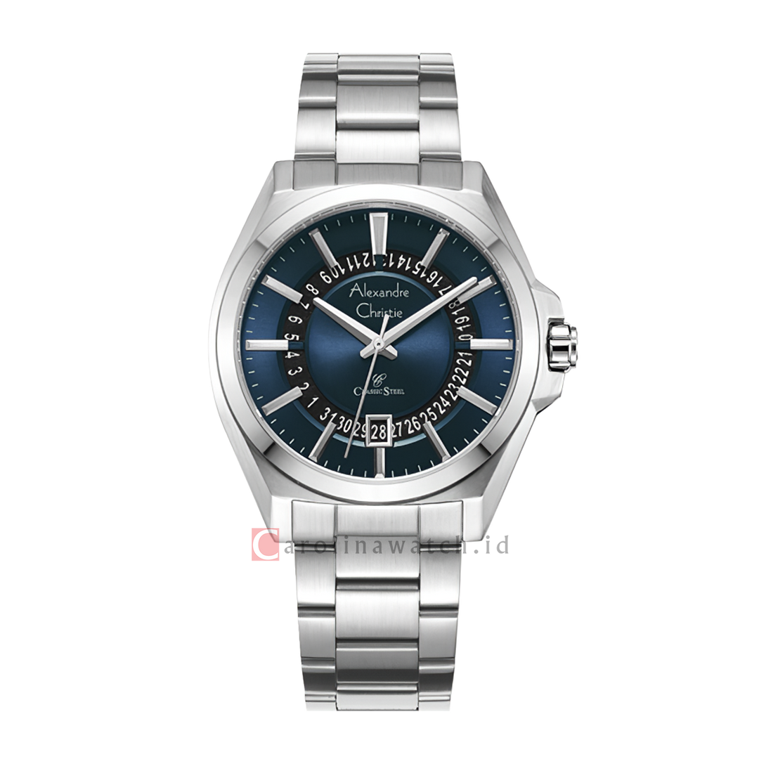 Jam Tangan Alexandre Christie Classic Steel AC 8688 MDBSSBU Men Blue Dial Stainless Steel Strap