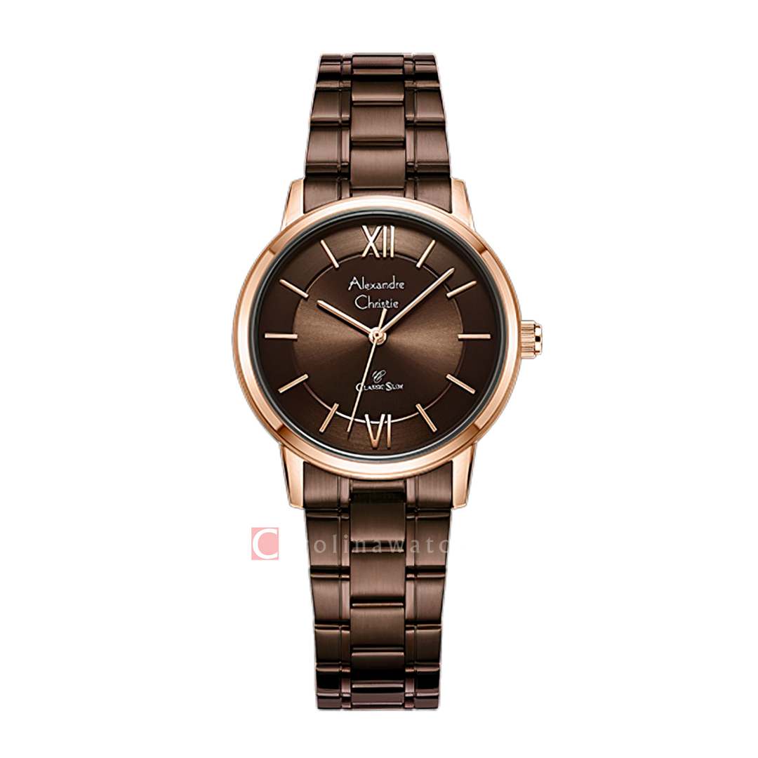 Jam Tangan Alexandre Christie Classic Slim AC 8689 LHBROBO Women Brown Dial Brown Stainless Steel Strap