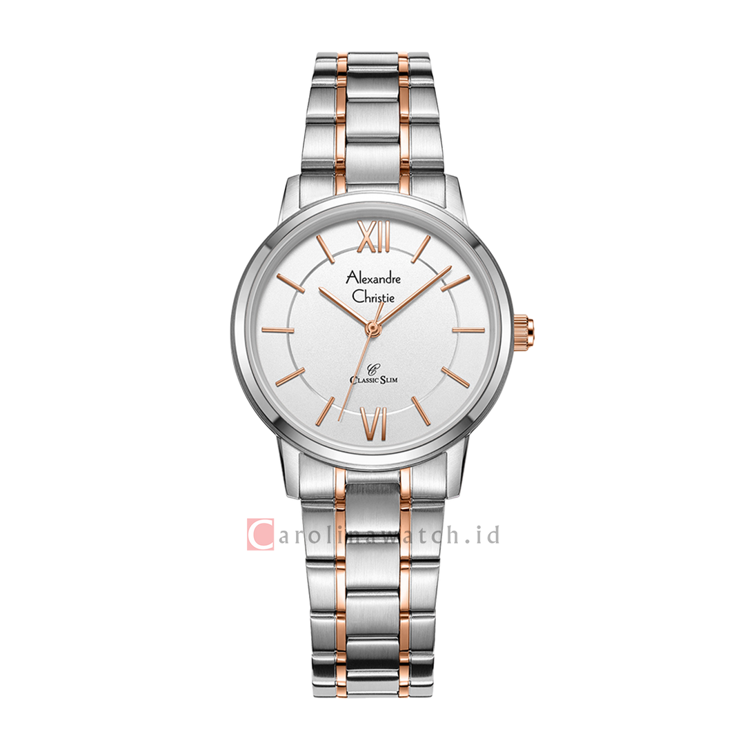 Jam Tangan Alexandre Christie Classic Slim AC 8689 LHBTRSL Women Silver Dial Dual Tone Stainless Steel Strap