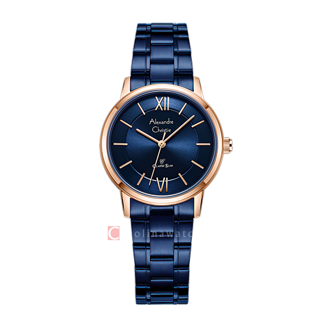 Jam Tangan Alexandre Christie Classic Slim AC 8689 LHBURBU Women Blue Dial Blue Stainless Steel Strap