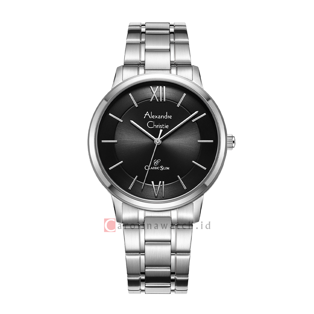 Jam Tangan Alexandre Christie Classic Slim AC 8689 MHBSSBA Men Black Dial Stainless Steel Strap